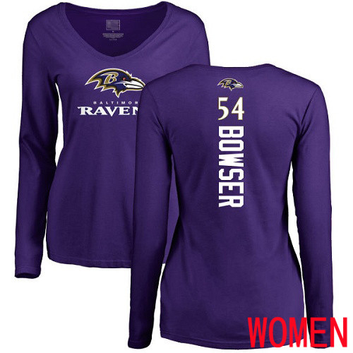 Baltimore Ravens Purple Women Tyus Bowser Backer NFL Football #54 Long Sleeve T Shirt->nfl t-shirts->Sports Accessory